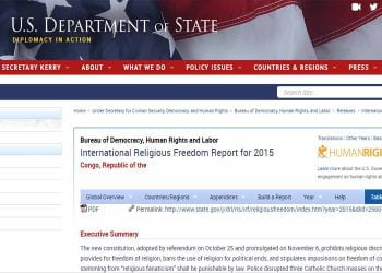 عرض لتقرير الخارجية الأمريكية حول “الحالة الدينية” في الكونغو 2015م